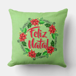 Cojín Decorativo Feliz Navidad en portugués navideña