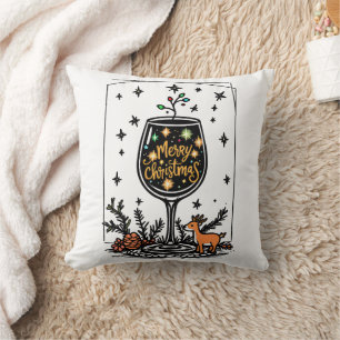 Cojín Decorativo Feliz Navidad en un vaso de vino