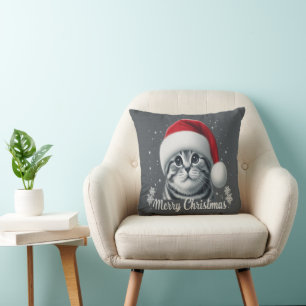 Cojín Decorativo Feliz Navidad Escocia felino frito, Navidad gato