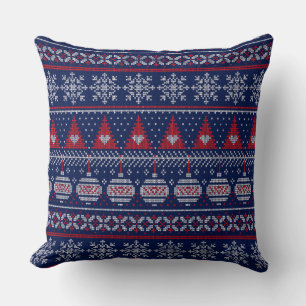 Cojín Decorativo Feliz Navidad Fairisle Knitus Patrón Rojo Azul