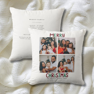 Cojín Decorativo Feliz Navidad Familia Rojo Verde 4 Foto Moderna