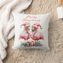 Cojín Decorativo Feliz Navidad Flamingos rosas