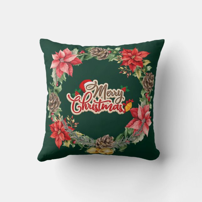 Cojín Decorativo Feliz Navidad Floral (Reverso)
