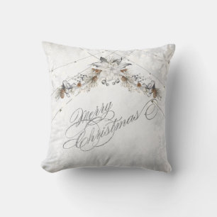 Cojín Decorativo Feliz Navidad Flores de Invierno Piñas