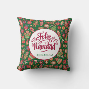 Cojín Decorativo Feliz Navidad Folk Art Green personalizado