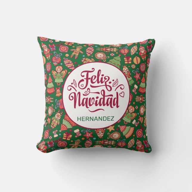 Cojín Decorativo Feliz Navidad Folk Art Green personalizado (Anverso)
