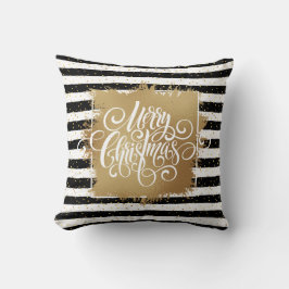 Cojín Decorativo Feliz Navidad franjas blancas negras