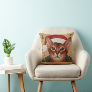 Cojín Decorativo Feliz Navidad Gato abissiniano, Navidad Santa Kitt