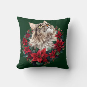 Cojín Decorativo Feliz Navidad gato Maine Coon