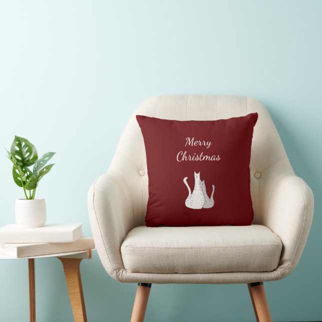 Cojín Decorativo Feliz Navidad Gatos Festividad Roja (Silla)