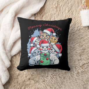 Cojín Decorativo Feliz Navidad Gatos, Navidad Meowy, Regalo Diverti