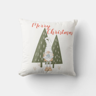Cojín Decorativo Feliz Navidad Gnomo del Bosque Blanco