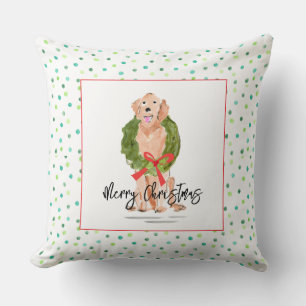 Cojín Decorativo Feliz Navidad Golden Retriever Dog Wreath Holly