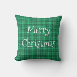 Cojín Decorativo Feliz Navidad Green Plaid Retro Country