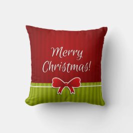 Cojín Decorativo Feliz Navidad Green Strips Pattern and Bow