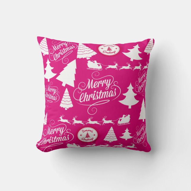 Cojín Decorativo Feliz Navidad Hot Pink Holiday Diseño (Anverso)