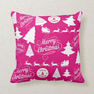 Cojín Decorativo Feliz Navidad Hot Pink Holiday Diseño