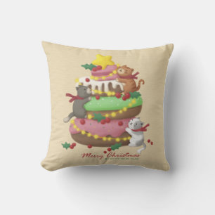Cojín Decorativo Feliz Navidad: Ilustracion de gatos y dulces