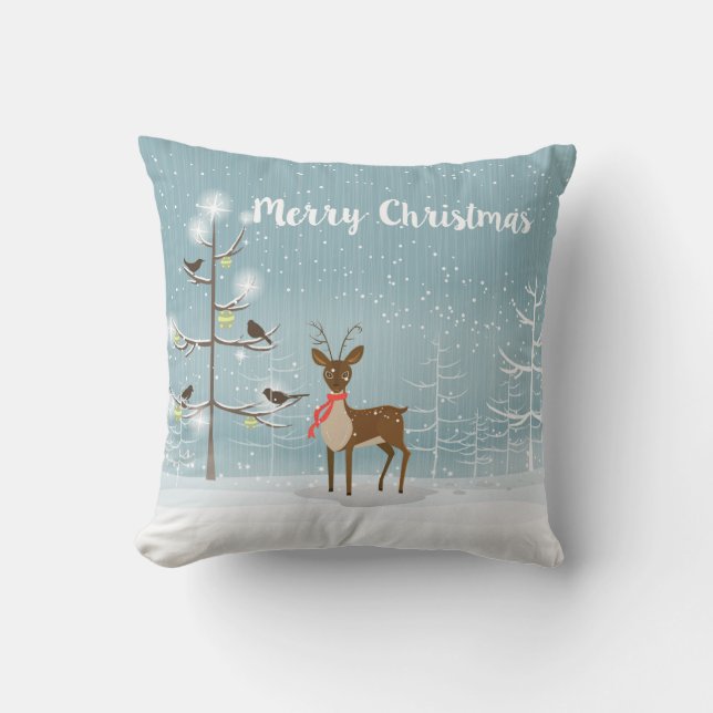 Cojín Decorativo Feliz Navidad - Ilustracion de venados (Anverso)