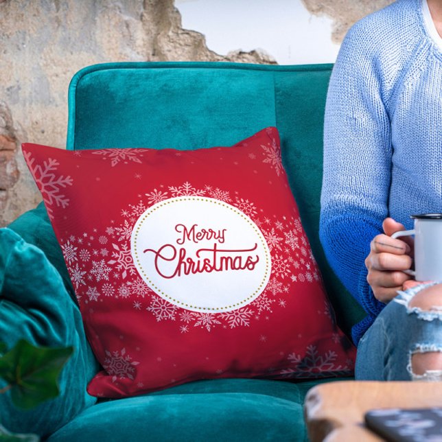 Cojín Decorativo Feliz Navidad Invierno Snowflakes Vacaciones Rojas (Subido por el creador)