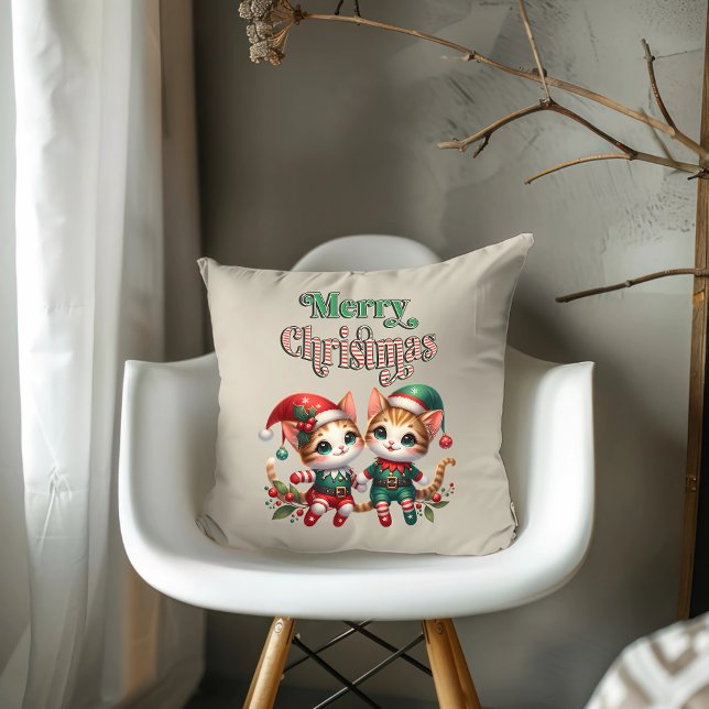 Cojín Decorativo Feliz Navidad Kitten Elves (Subido por el creador)