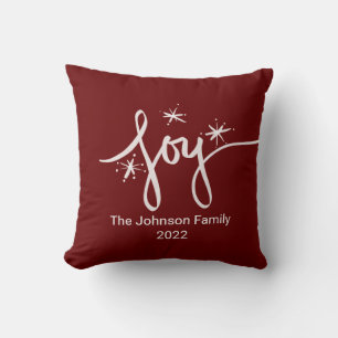 Cojín Decorativo Feliz Navidad Letters Snowflakes Joy Pink