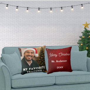 Cojín Decorativo Feliz Navidad Mi Profesor Favorito Foto Carmesí