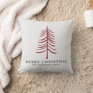 Cojín Decorativo Feliz Navidad Minimalista Árbol moderno rojo