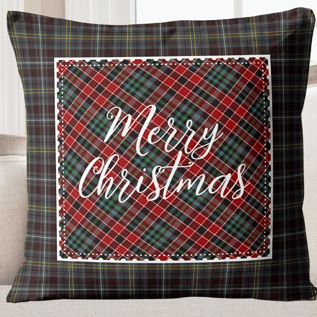 Cojín Decorativo Feliz Navidad Moderno Rustic Farmhouse (Rustic Plaid Holiday Photo Kids Throw Pillow)