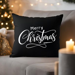 Cojín Decorativo Feliz Navidad Moderno Script Familia Negra