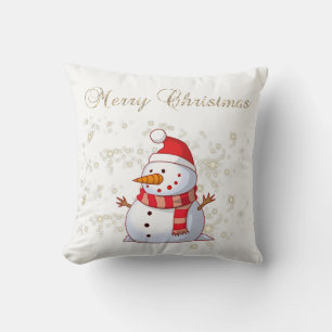 Cojín Decorativo Feliz Navidad,Muñeco de nieve,Destellos,Blanco