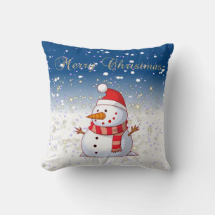 Cojín Decorativo Feliz Navidad,Muñeco de nieve,Destellos,Blanco