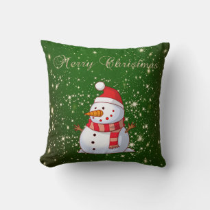 Cojín Decorativo Feliz Navidad,Muñeco de nieve,Destellos,Verde