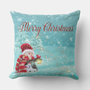 Cojín Decorativo Feliz Navidad, Muñeco de Nieve, Sombrero de Santa