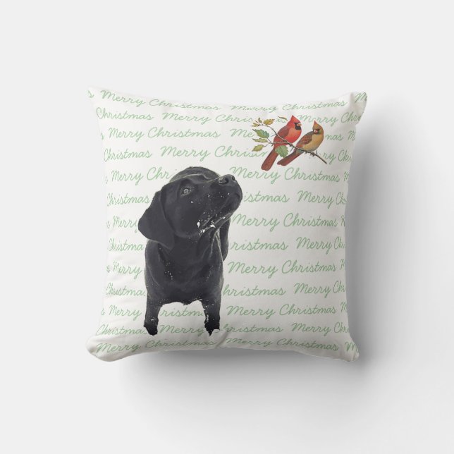 Cojín Decorativo Feliz Navidad negro labrador (Anverso)