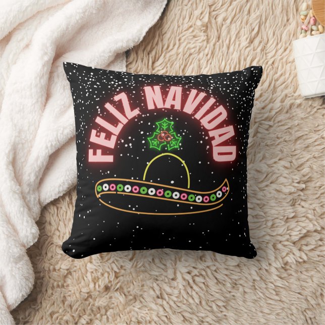 Cojín Decorativo Feliz Navidad Neón Sombrero (Manta)