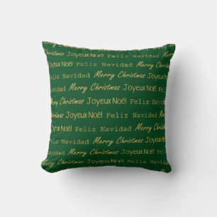 Cojín Decorativo Feliz Navidad Noel Navidad Verde Dorado