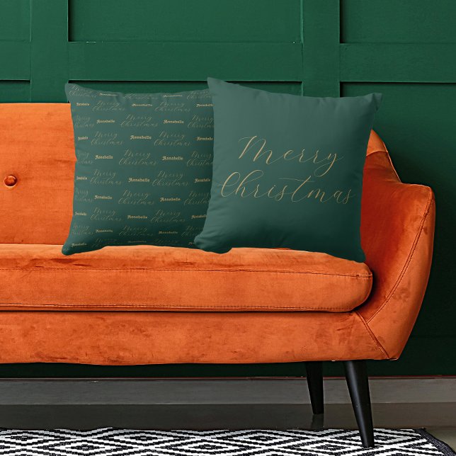 Cojín Decorativo Feliz Navidad nombre personalizado verde (Front And Back)