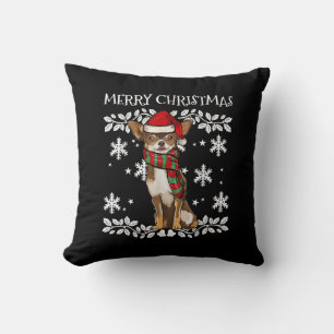 Cojín Decorativo Feliz Navidad Ornamento Brown Chihuahua Navidad
