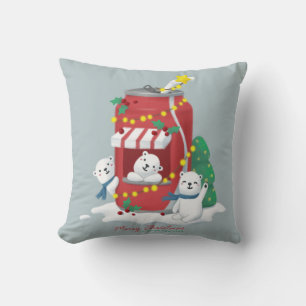Cojín Decorativo Feliz Navidad: Oso Polar y lata de soda