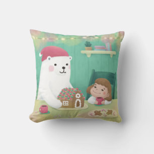 Cojín Decorativo Feliz Navidad: Oso Polar y Niño