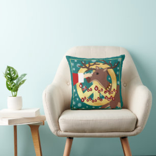 Cojín Decorativo Feliz Navidad Pacífico 2027 - Reno en Verde