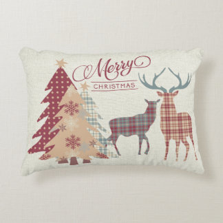 Cojín Decorativo Feliz Navidad Paisajes, ciervos, árboles Pillow