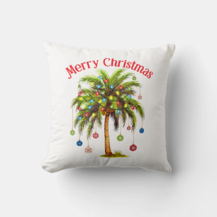Cojín Decorativo Feliz Navidad Palm Tree Light Tropical Hawaiano