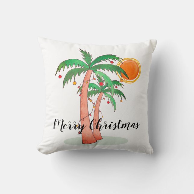 Cojín Decorativo Feliz Navidad Palm Trees  (Anverso)