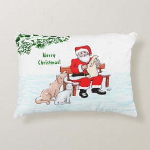 Cojín Decorativo Feliz Navidad! Papá Noel con gato y perro