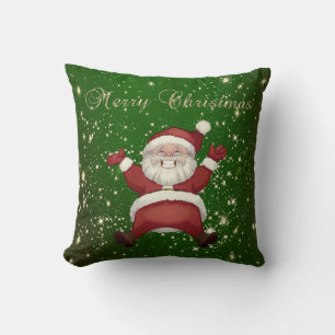 Cojín Decorativo Feliz Navidad, Papá Noel, Destellos, Verde