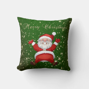 Cojín Decorativo Feliz Navidad,Papa Noel,Destellos,Verde