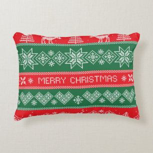 Cojín Decorativo Feliz Navidad: patrón festivo vintage.
