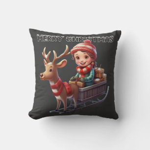 Cojín Decorativo Feliz Navidad pequeña niña santa 